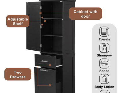 Tall Freestanding Bathroom Storage Cabinet With Adjustable Shelf And 2 Drawers