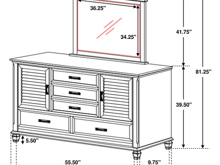 Lockeford - 5 Drawer Dresser With Mirror - White