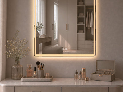 36 X 36 LED Bathroom Mirror With Dimmable Frosted Light Band, 3 Color Temperatures, Anti Fog, Memory & Auto Off - Silver