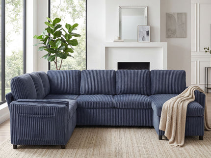 Convertible U-Shaped Sectional Sofa Bed With USB Ports And Storage