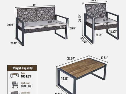 4 Piece Patio Furniture Set With Acacia Wood Table Top And Cushions
