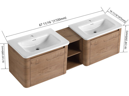 Wall Mounted Bathroom Vanity With Sink And Storage Shelves, Soft Close Doors
