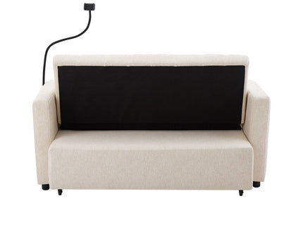 Convertible Sofa Bed Loveseat Sofa With Three USB Ports, Two Side Pockets, Two Cup Holders And 360° swivel Phone Holder For Living Room