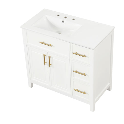 Modern Bathroom Vanity With Sink Top, 2 Doors And 3 Drawers
