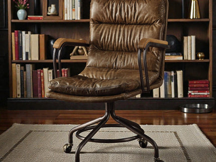 Harith - Vintage Top Grain Leather Office Chair - Brown