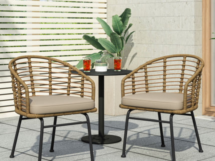 Randy - Modern Wicker Chair With Water Resistant Cushions - Brown / Beige