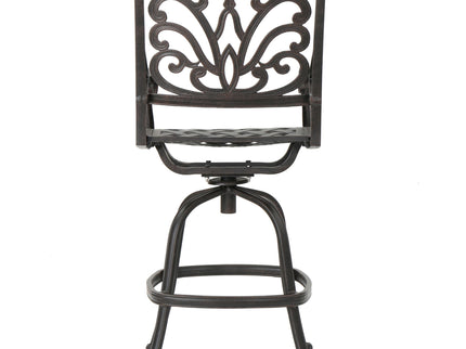 Outdoor Cast Aluminum Swivel Bar Stool With Scrolled Arms - Bronze