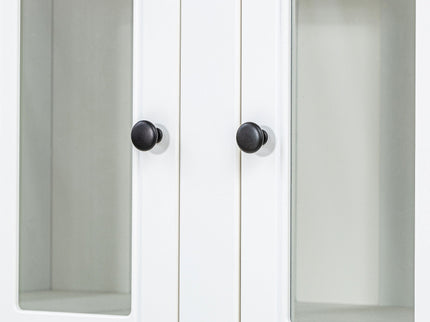 Retro Style Wall Suit With Glass Doors, 75.25" Tall Display Cabinets & Triangle Sided Bookshelves - White