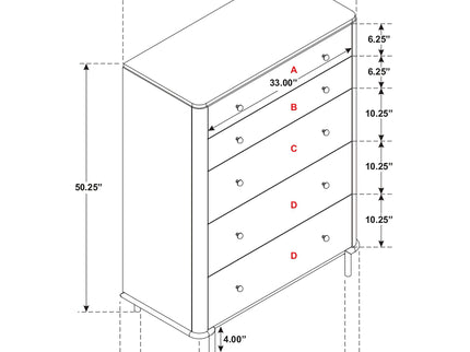 Anser - 5 Drawer Chest, Bedroom Storage Furniture - Black