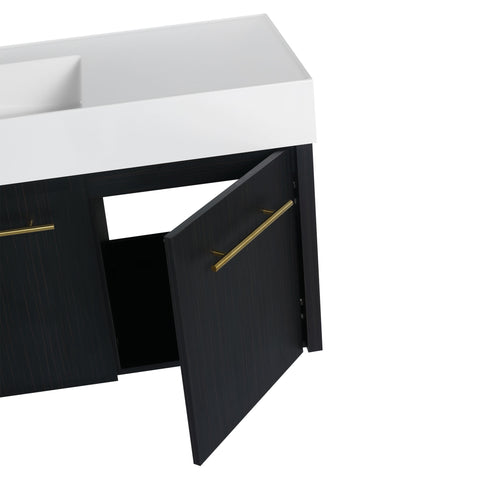 Contemporary 48" Wall Mounted Bathroom Vanity With Resin Sink And Soft Closing Doors And Line - Black Chestnut