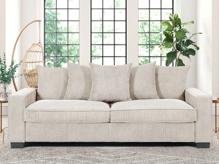 Luxe Sofa With 5 Matching Toss Pillows, Sleek Design, Spacious And Comfortable 3 Seater Couch