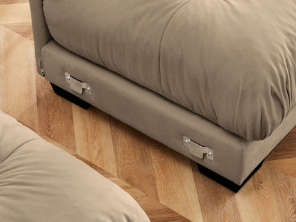 Modern Sectional Sofa With Ottoman, Round Bolster Armrests, Waist And Throw Pillows