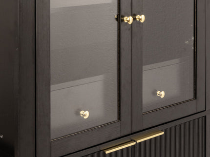 Fluted Tall Arched Pantry Cabinet With Adjustable Shelves, Glass Door & Hidden Drawer For Kitchen