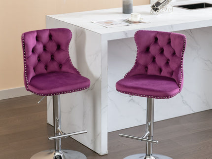 Swivel Barstools Adjusatble Seat Height From 25-33", Modern Upholstered Base Bar Stools With Backs Comfortable Tufted For Home Pub And Kitchen Island (Set of 2)