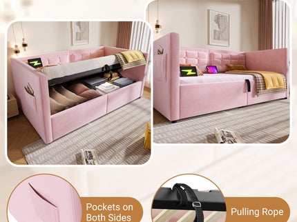 Upholstered Daybed With Hydraulic Storage And USB / Type - C Charging