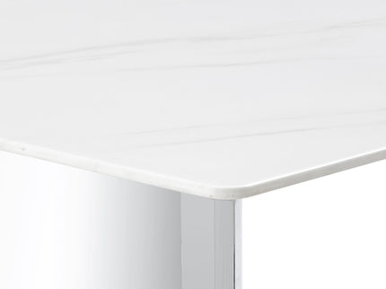 Modern Minimalist Dining Table With Imitation Marble Glass Desktop And Metal Legs