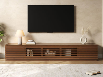 TV Stand, Entertainment Center With Cable Management And Soft Closing Hinges - Walnut