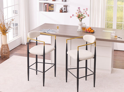 Upholstered Bar Stool With Accented Armrests For Kitchen Island (Set of 2) - Beige
