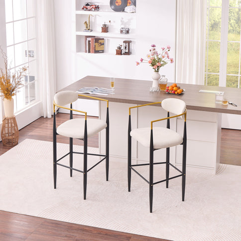 Upholstered Bar Stool With Accented Armrests For Kitchen Island (Set of 2) - Beige