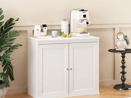Kitchen Storage Cabinet With Double Doors, Adjustable Shelves, Sideboard Buffet For Dining Room - White