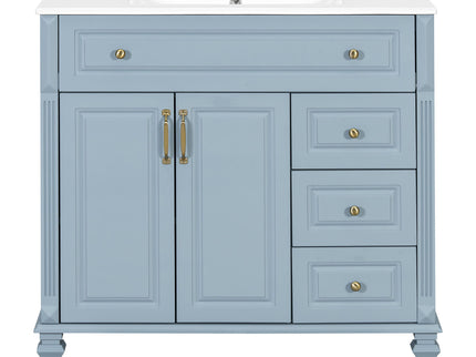 Modern Bathroom Vanity With Sink, 3 Drawers & 2 Doors