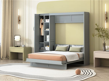 Murphy Wall Bed With Shelves, Wardrobe And LED Lights