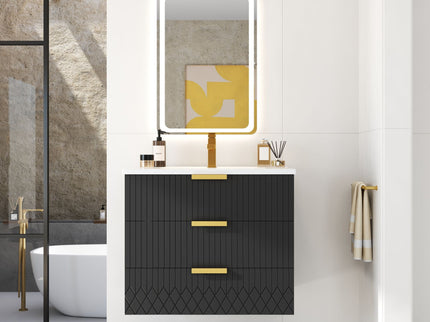 Wall Mounted Floating Cabinet With Double Drawer, Rectangular Sink