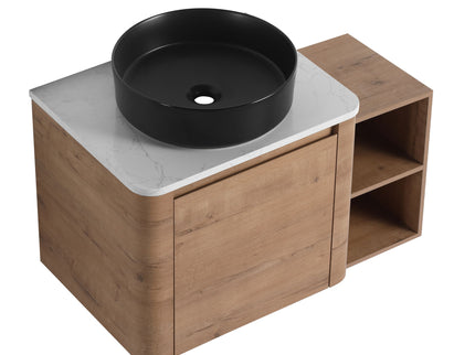 Wall Mounted Bathroom Vanity With Art Sink, 1 Storage Shelf, 2 Soft Close Doors