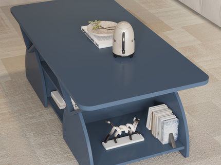 Geometric Engineered Coffee Table With Rounded Corners With Open Shelves