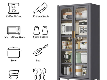 6 Tier Storage Cabinet With Transparent Door, Adjustable Shelves & Wheels