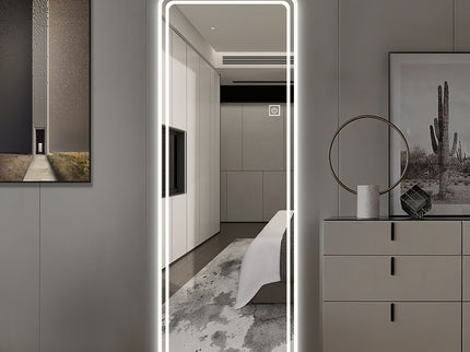 Frameless Full Length Floor Mirror With LED Light, Dimming & 3 Color Modes Mirror - Silver