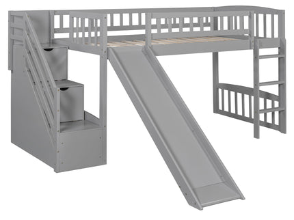 Loft Stairway Bed With 2 Drawers, Convertible Ladder And Slide
