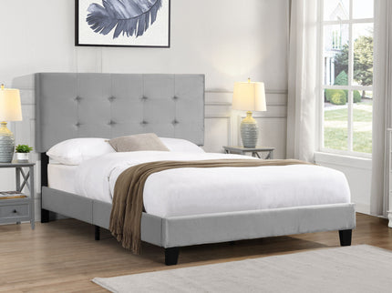 Full Size Upholstered Platform Bed Frame With Tufted Headboard, Strong Wood Slat Support - Gray