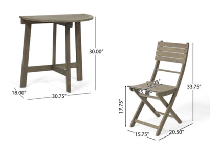 Outdoor 3 Piece Half Round Folding Bistro Set