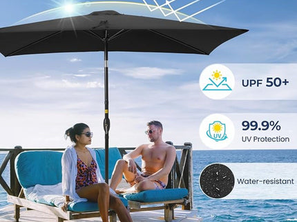 Rectangular Patio Umbrella With Crank Tilt, Polyester UV-Resistant Canopy