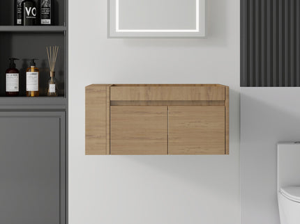 Floating Bathroom Vanity Cabinet, Soft Close Double Drawers, Open Side Storage, Wall Mounted, Cabinet Only