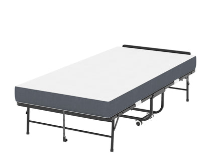 Twin Folding Bed With Adjustable Headboard, Memory Foam For Tall People, Heavy-Duty Portable On Wheels, Easy Assembly - Black