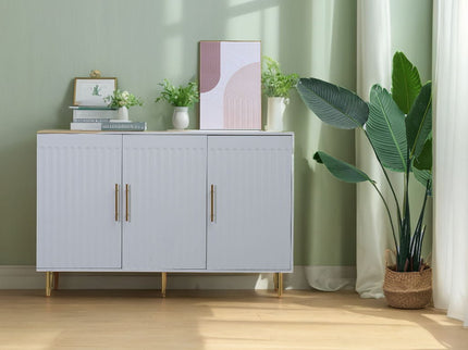 3 Door Large Storage Sideboard With Handles For Kitchen, Dining Room And Living Room, Accent Buffet Cabinet, Coffee Bar Sideboard Cabinet With 3 Doors - White / Gold
