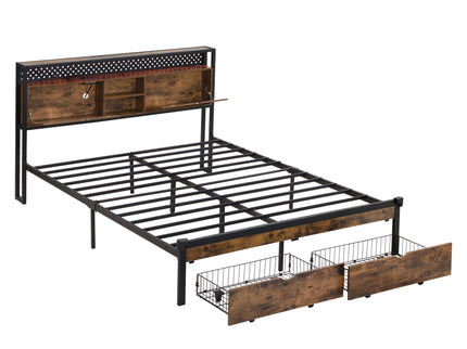 Modern Platform Bed, USB Charging Station, 2 Drawers, LED Lights