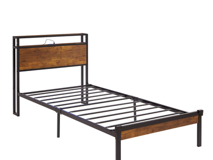 Platform Bed Frame With Wooden Headboard And Footboard, USB Liner