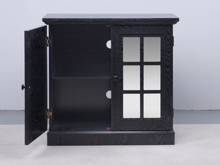 Sideboard Cabinet With Mirrored Doors, Adjustable Shelf, Metal Handles