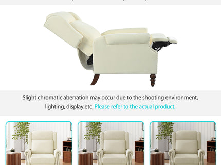 Push Back Recliner Chair Upholstered Recliner Armchair With Classic Wing Back And Solid Gourd-Shaped Legs