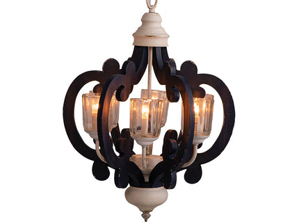 Wood Chandelier 6 Light Farmhouse Pendant Lighting Wood Hanging Light Fixture For Kitchen Living Dining Room, Bulb Not Included - Cream