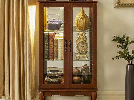 Curio Cabinet Lighted Curio Diapaly Cabinet With Adjustable Shelves And Mirrored Back Panel, Tempered Glass Doors (3 Tier), (E26 Light Bulb Not Included)