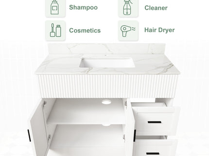 Bathroom Vanity Set, Fluted Cabinet, Soft Close Doors & Drawers - White