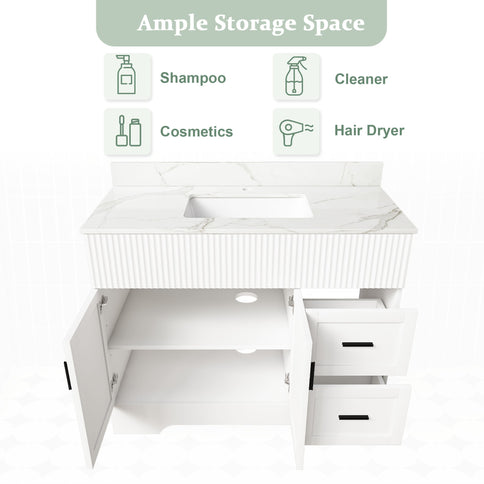 Bathroom Vanity Set, Fluted Cabinet, Soft Close Doors & Drawers - White