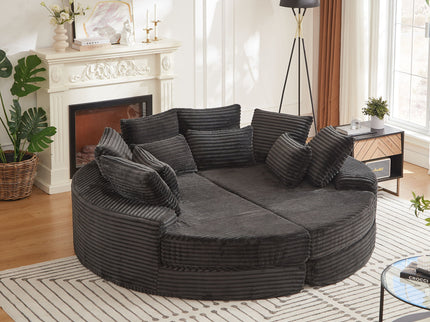 Round Oversized Sofa Bed With 5 Throw Pillows