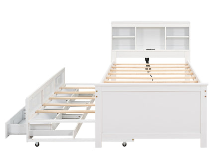 Platform Bed With Storage Headboard, USB, Trundle And 3 Drawers