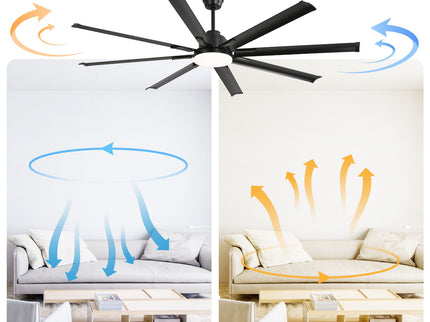 72" Large Design Ceiling Fan With Smart Remote Control, 6 Wind Speed DC Motor For Living Room - Black