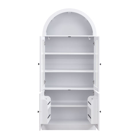 Tall Arched Top Storage Cabinet With 5 Tier Shelves, Soft Close Hinges